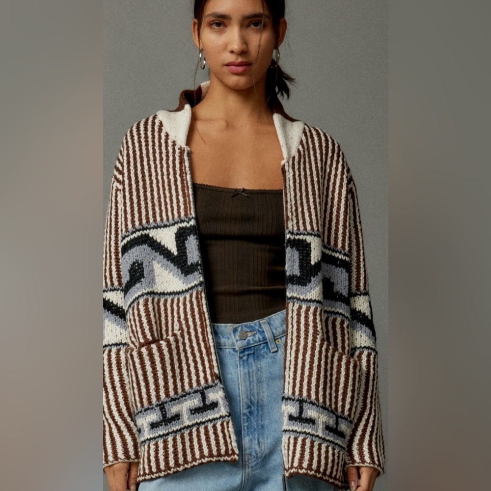 BDG Tate Printed Zip-Up Cardigan